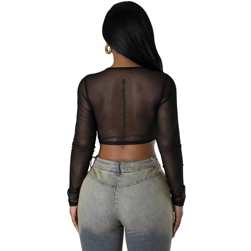 Women Solid Long Sleeve Casual Crop Top 7