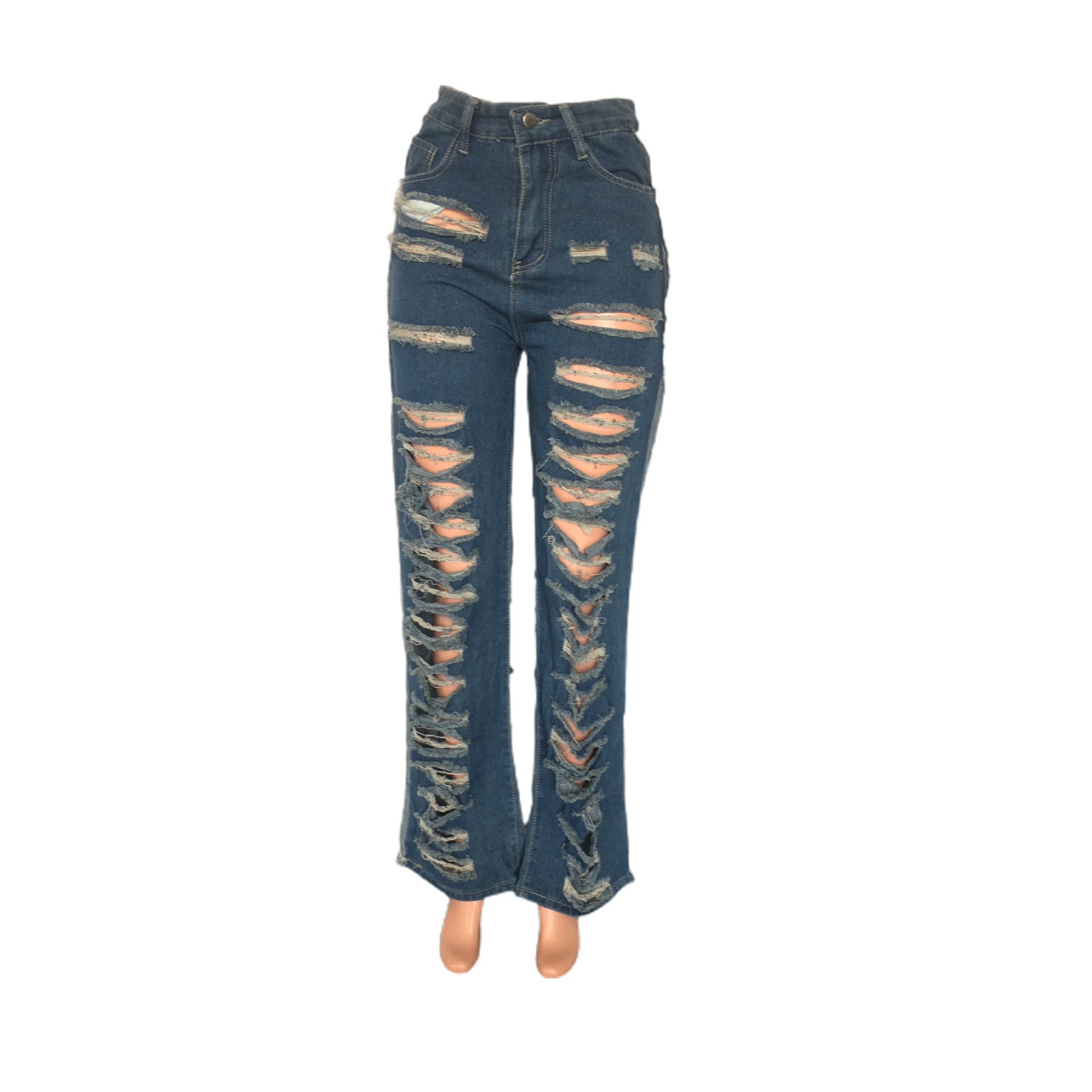 women's loose high-waisted Casual trousers street trendy Ripped Denim pants 9