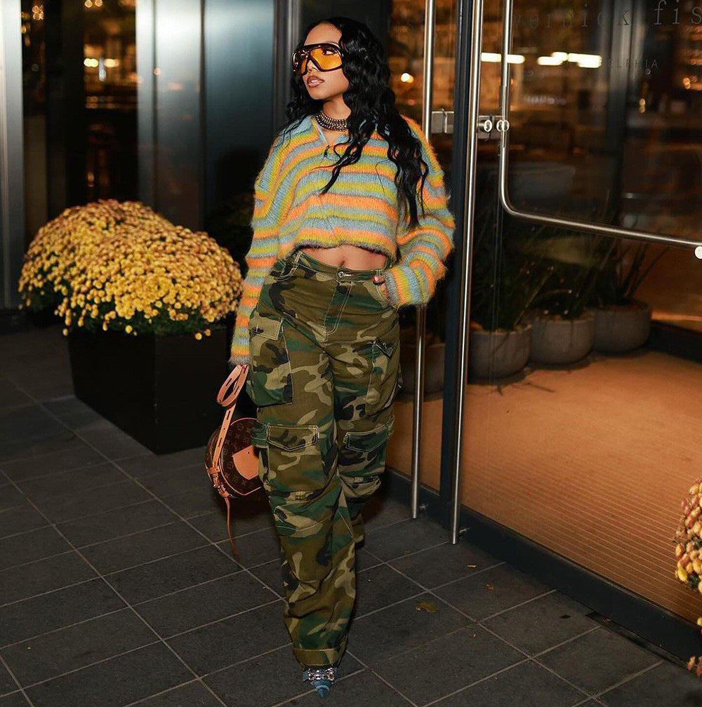 Trendy Multi Pocket Denim Pants Wash Cargo Pants Jeans 5