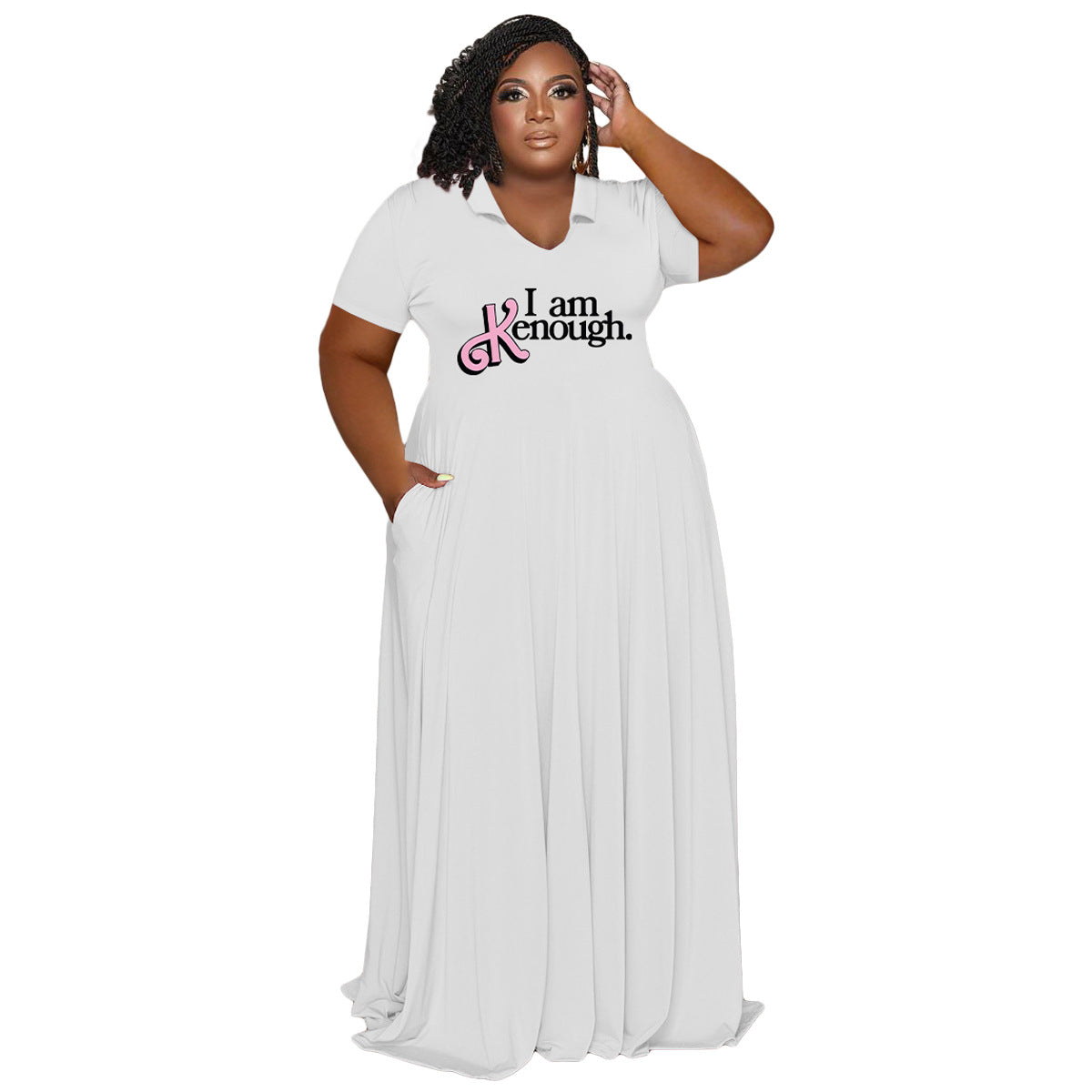 Casual Fashion Turndown Collar Solid Color Women's Plus Size Dress 8