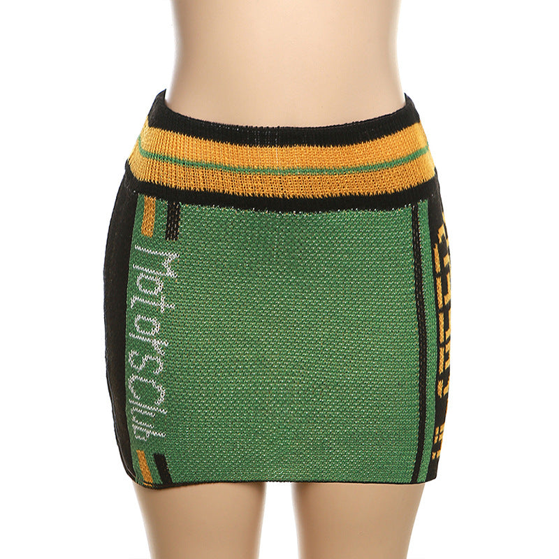 Women Letter Knitting Ribbed Top and Skirt two-piece set 61