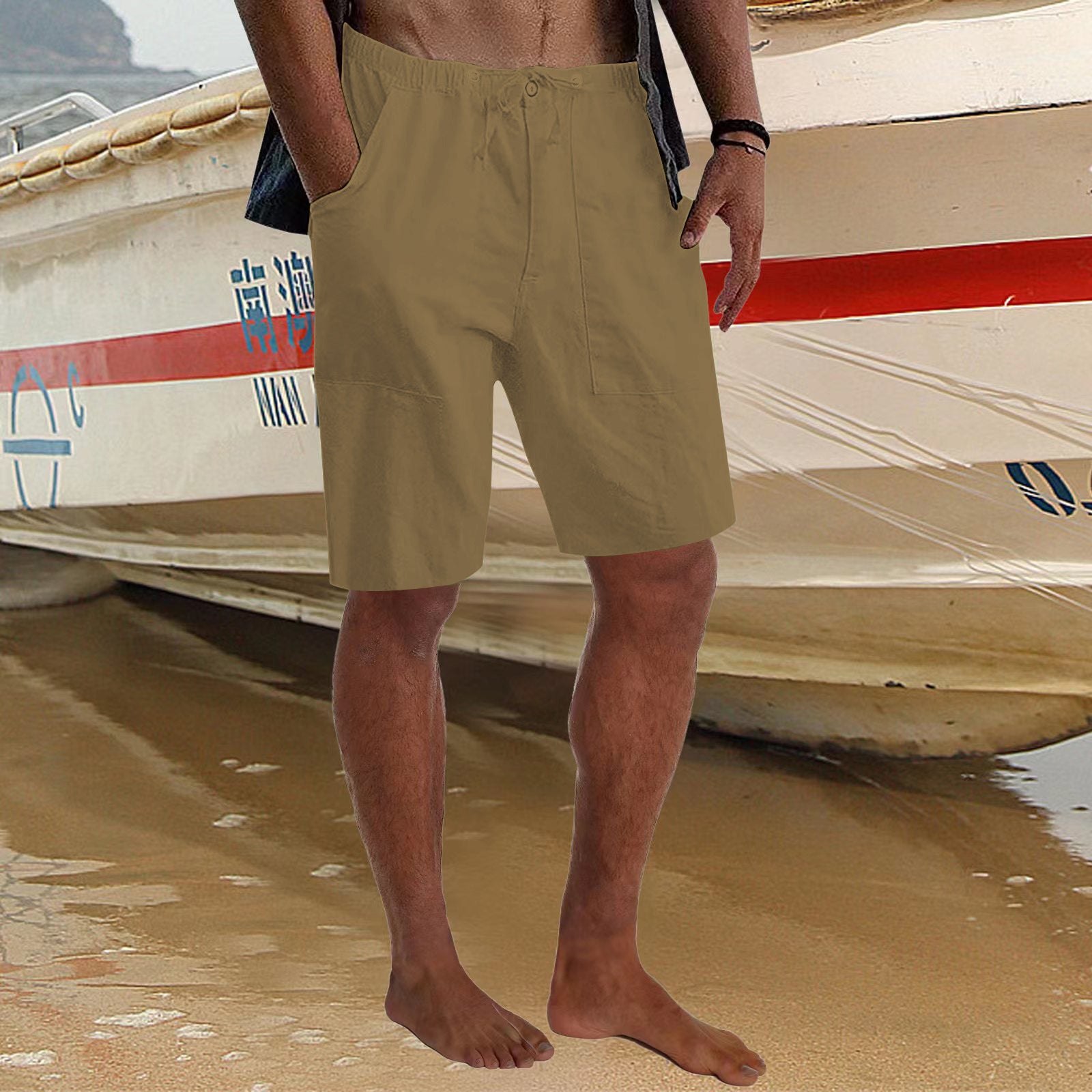 Men's Beach Casual Summer Stretch Drawstring Loose Pocket Shorts 7