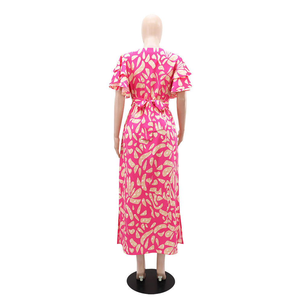 Chic Casual Spring And Summer Women's Printed Short Sleeve Long Dress 7