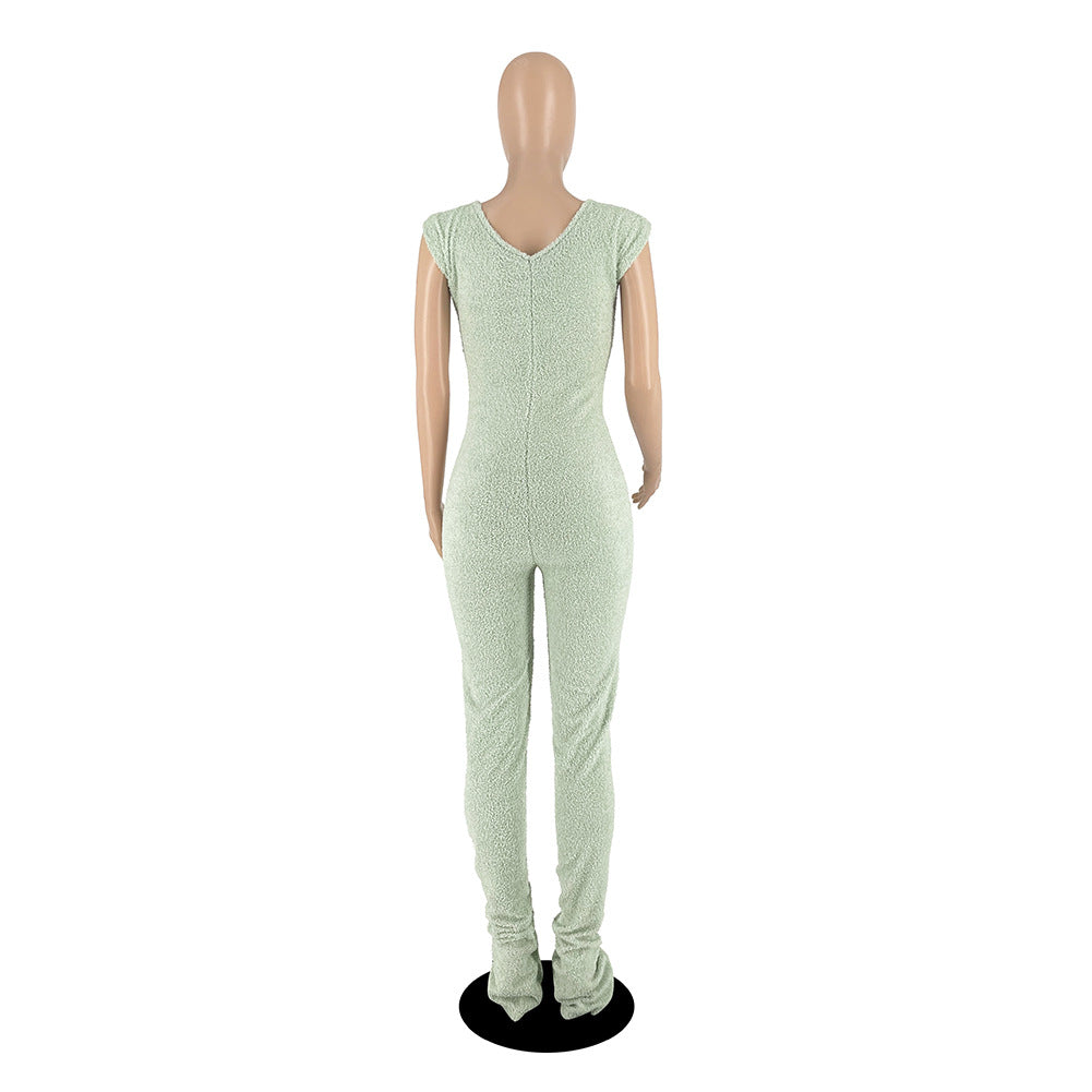 Women's Spring Summer Fashion Rice Grain Fleece Comfortable Sleeveless Pants Jumpsuit 10