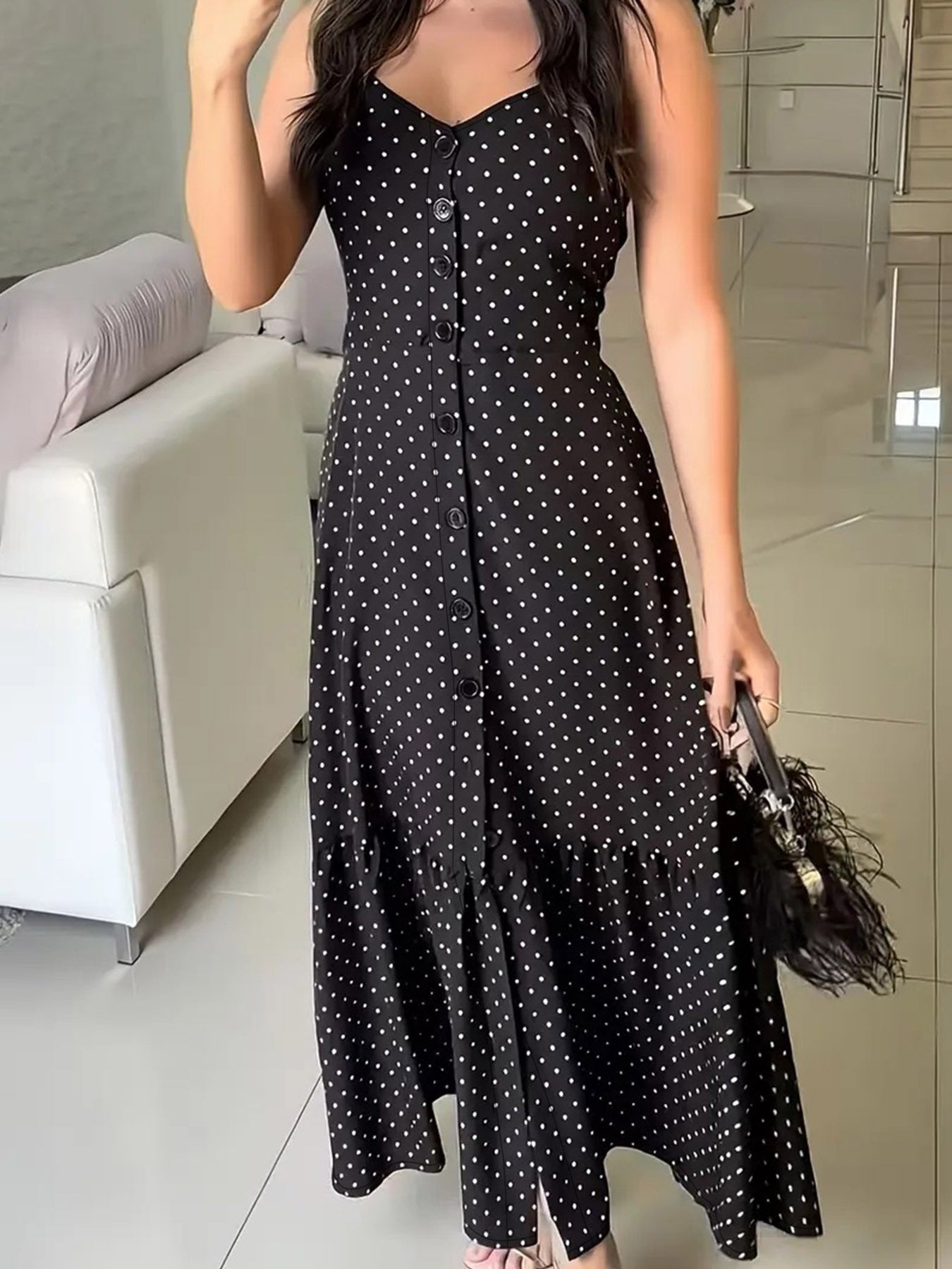 Plus Size Strap Button-Down Slit Patchwork Dress 3