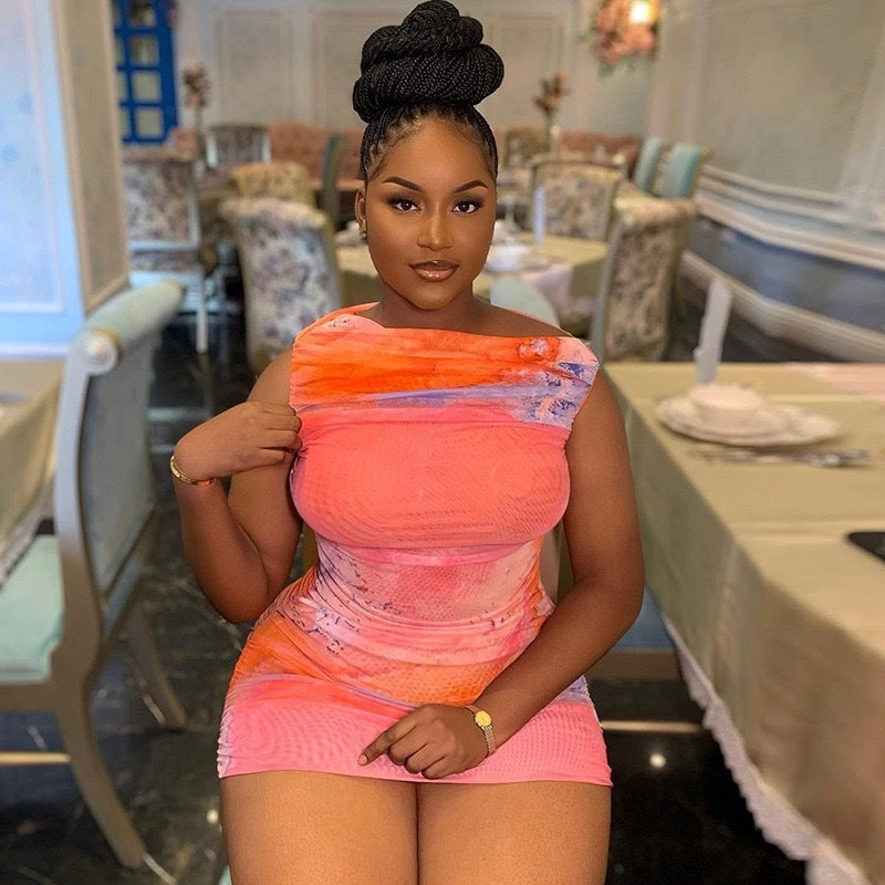 Tight-Fit Sexy Mesh Sleeveless Ruched Bodycon Dress 6