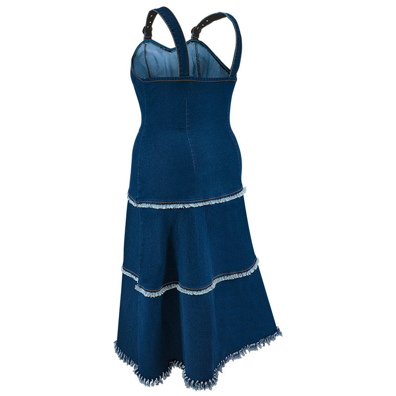 Plus Size Women's Strap A-Line Denim Long Dress 8