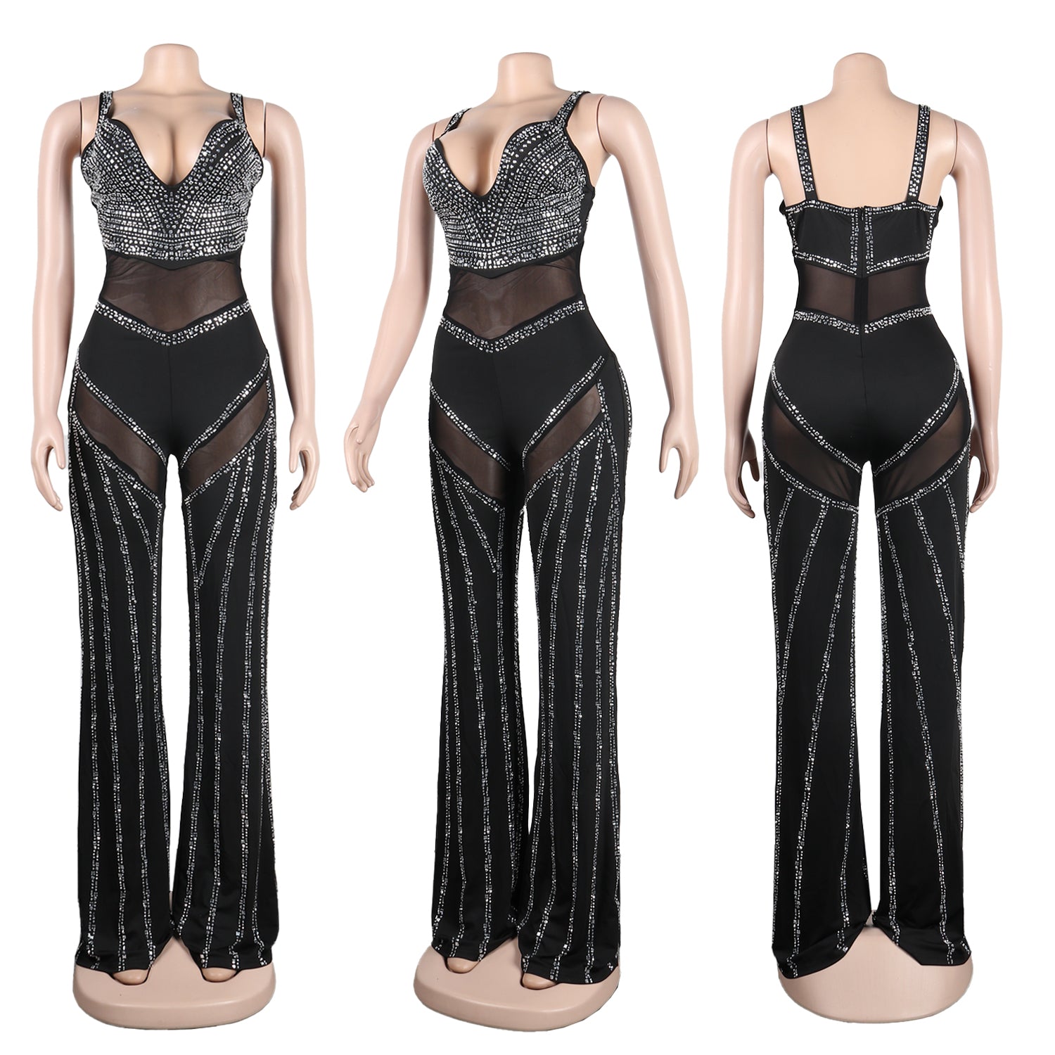 Sexy See-Through Deep V Sling Beaded Jumpsuit 13