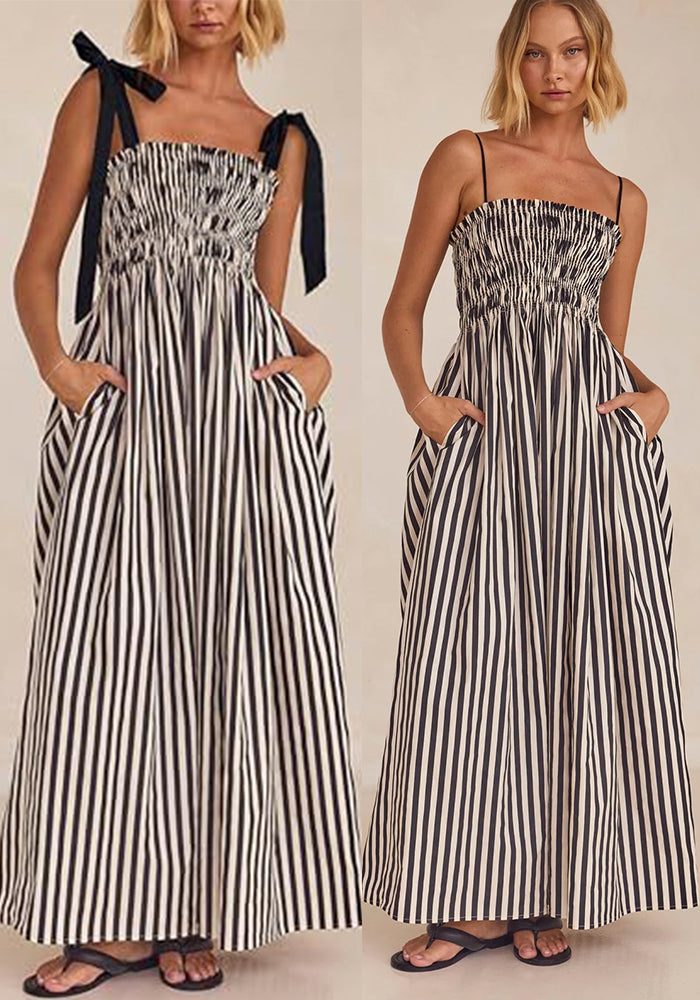 Women's Spring/Summer Striped Elastic Sexy Pocket Strap Loose Casual Dress