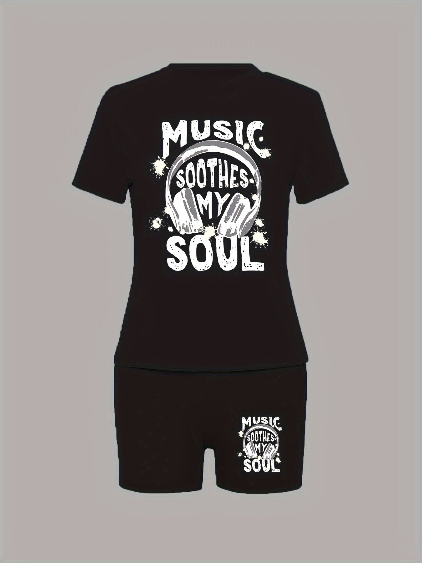 Women Spring and Summer Casual Print Short Sleeve Top and Shorts Two-Piece Set