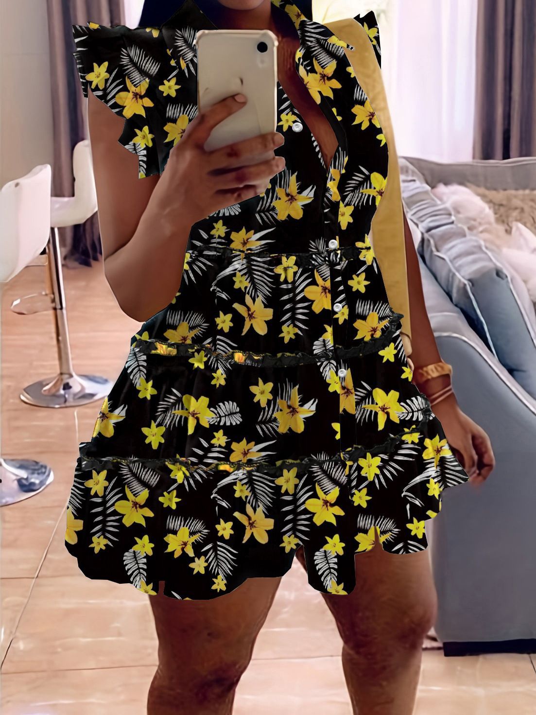 Women's Print Ruffle Edge Sleeveless Casual Dress 6