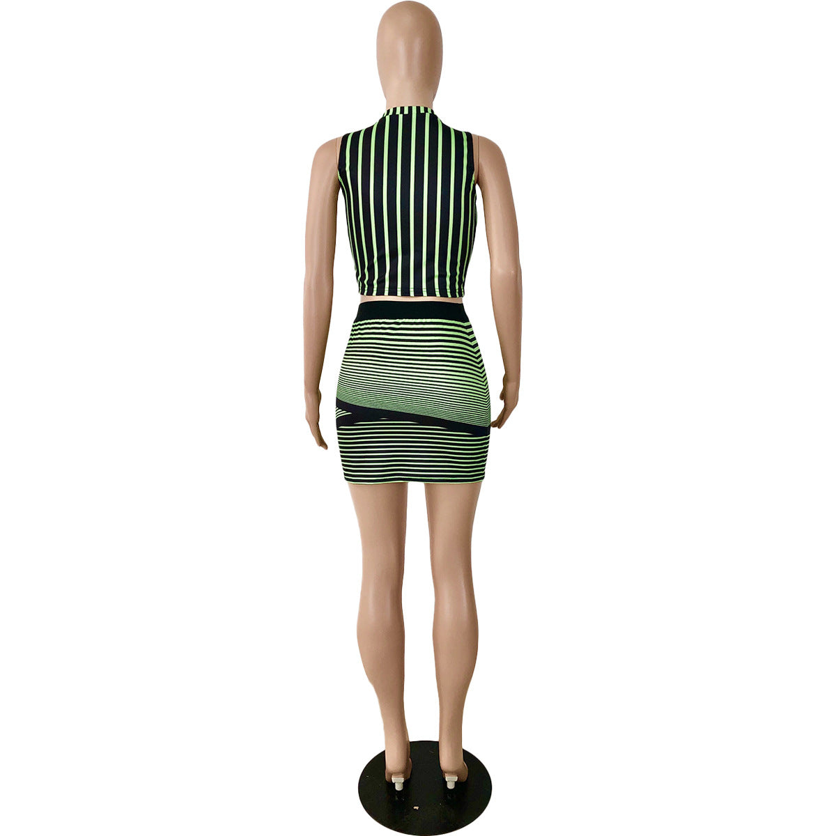 Women's Digital Positioning Striped Print Sleeveless Two Piece Skirt Set 12