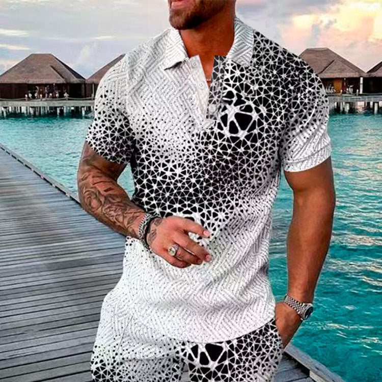 Men's Summer Fashion Casual 3D Printed Polo Shirt Turndown Collar Casual Short Sleeve 16
