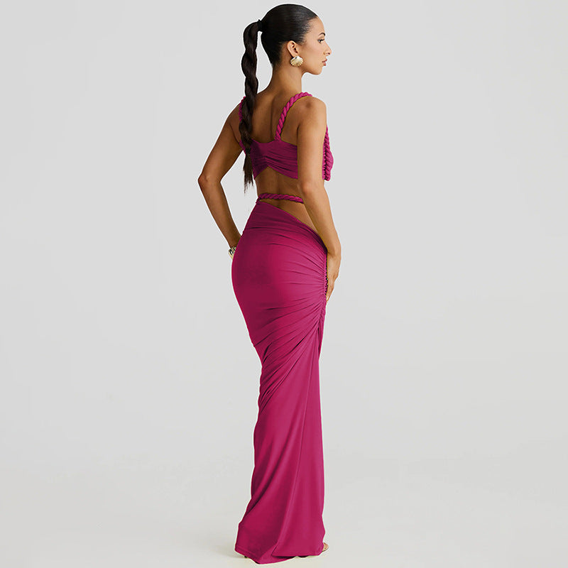 Women Spring Sexy Solid Backless Top and Bodycon Skirt Two-piece Set 40