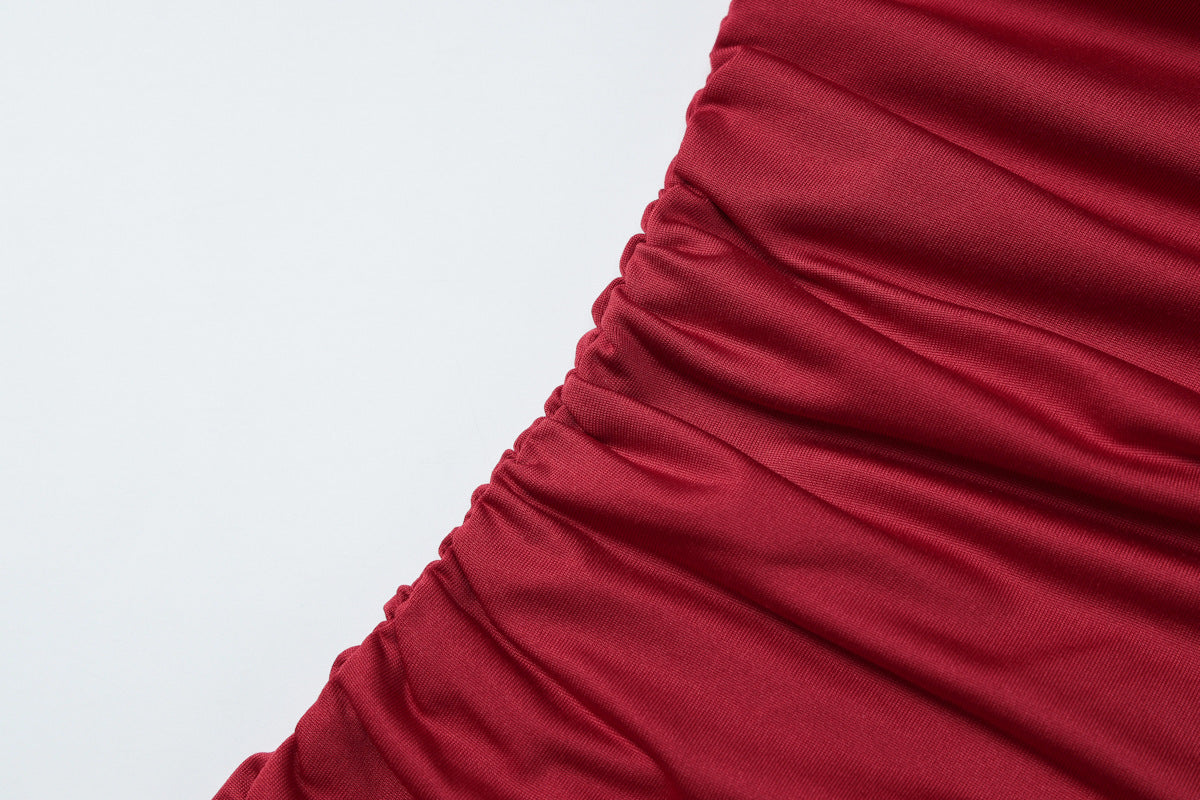 Women sexy strapless off-shoulder pleated bodycon dress 15