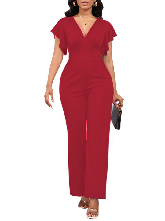 Women Sexy Solid V Neck Women Jumpsuit 16