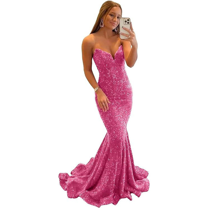 Women Sequined Ball Party Fishtail Shining V Neck Evening Dress（Processing time need 3-6 days） 21