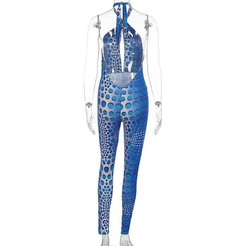Women's Summer Sexy Tight Fitting Print Halter Neck Low Back Yoga Jumpsuit 10
