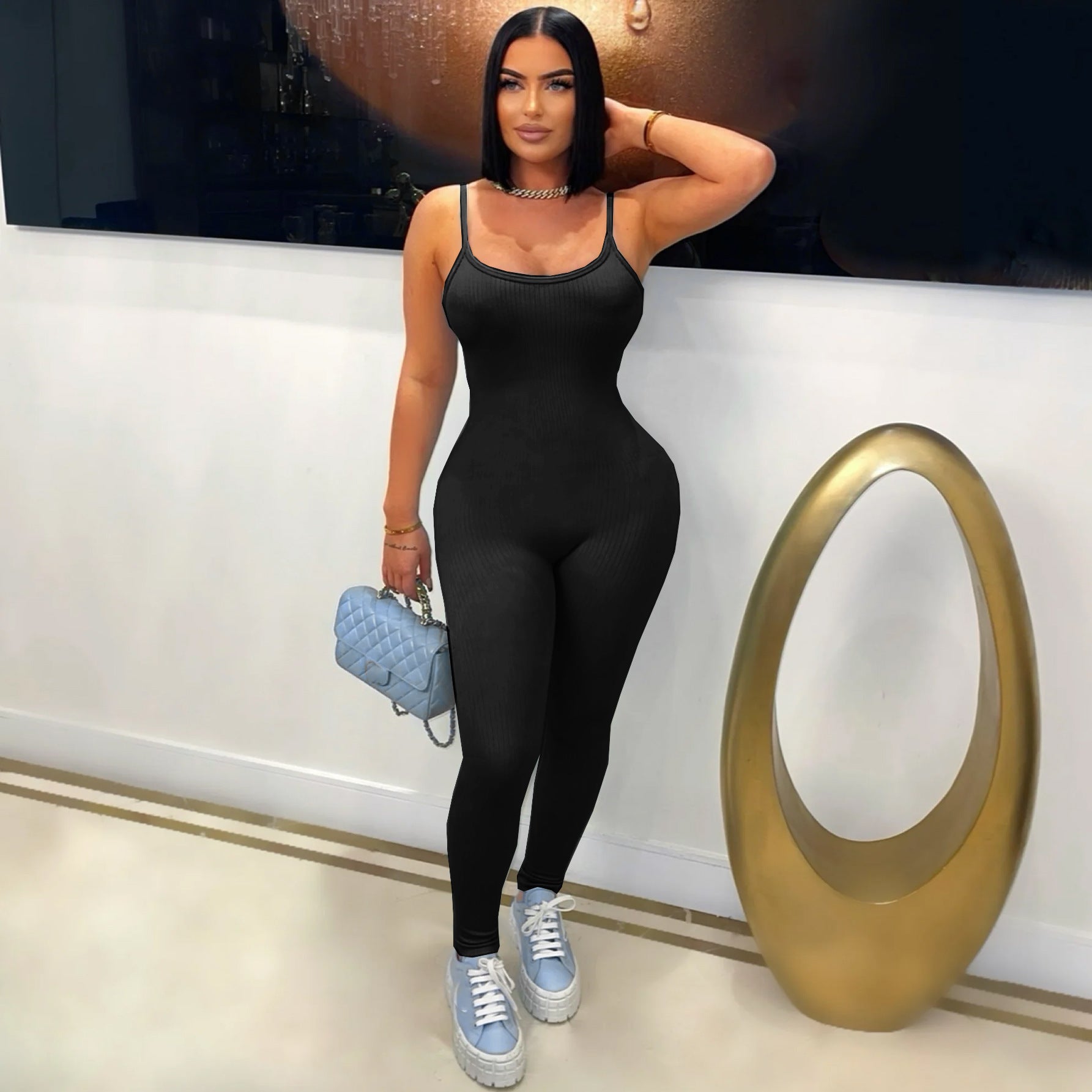 Summer Women Outdoor Wear Comfortable Ribbed Suspenders Low Back Butt Lift Tight Fitting Jumpsuit 10