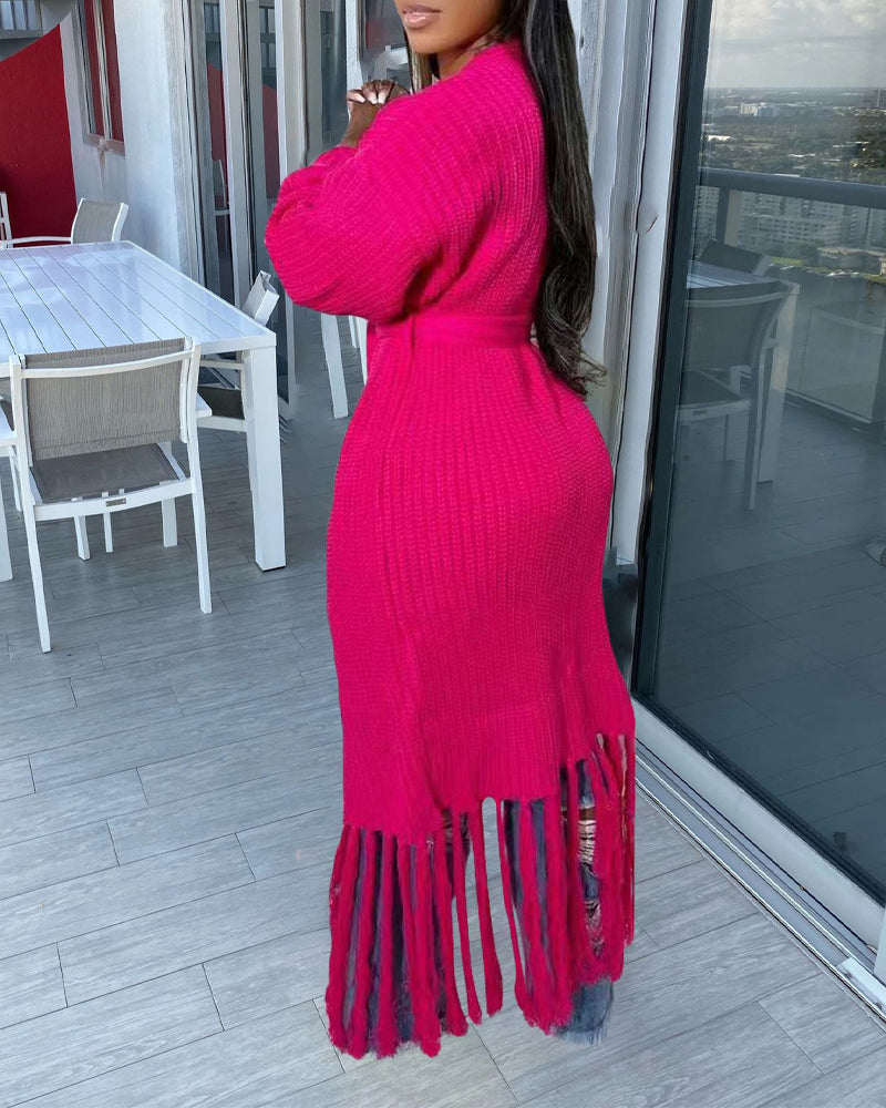 Women Long Sleeve Fringe Cardigan Sweater 10