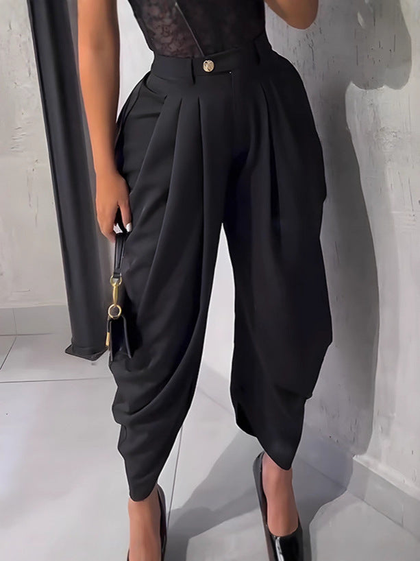 Women's Cropped Pants Solid Color Sexy Casual Wide Leg Fashion Ankle Length Trousers 3