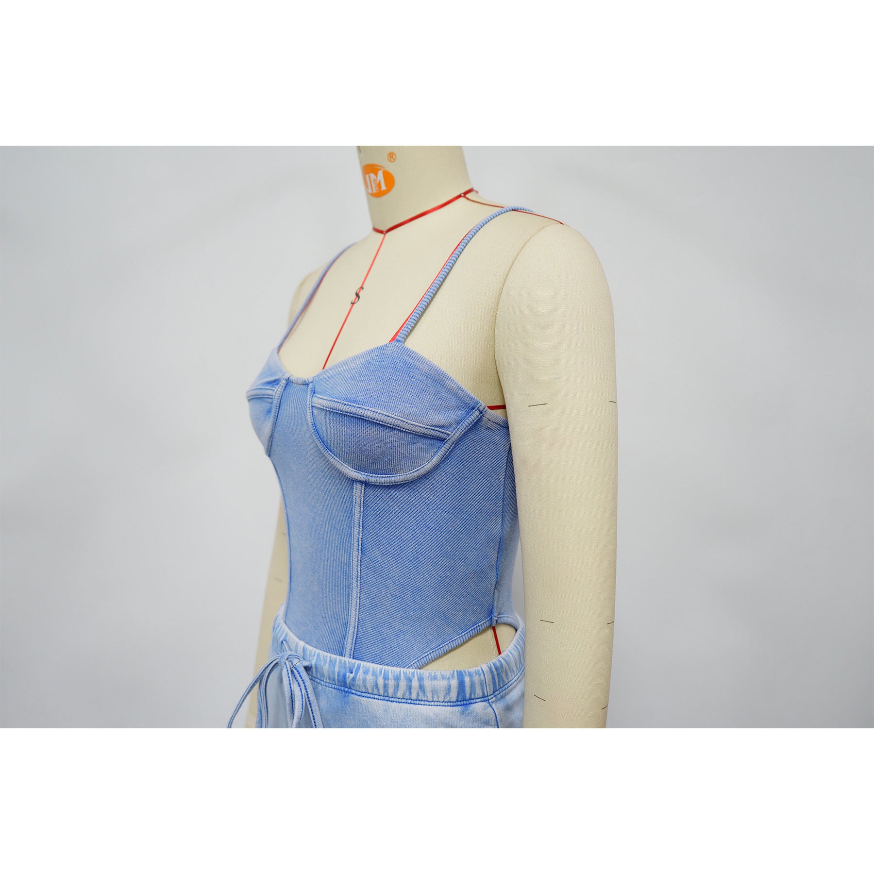 Women Sexy Cotton Washed Strapless Top and Pant Two-Piece Set 36