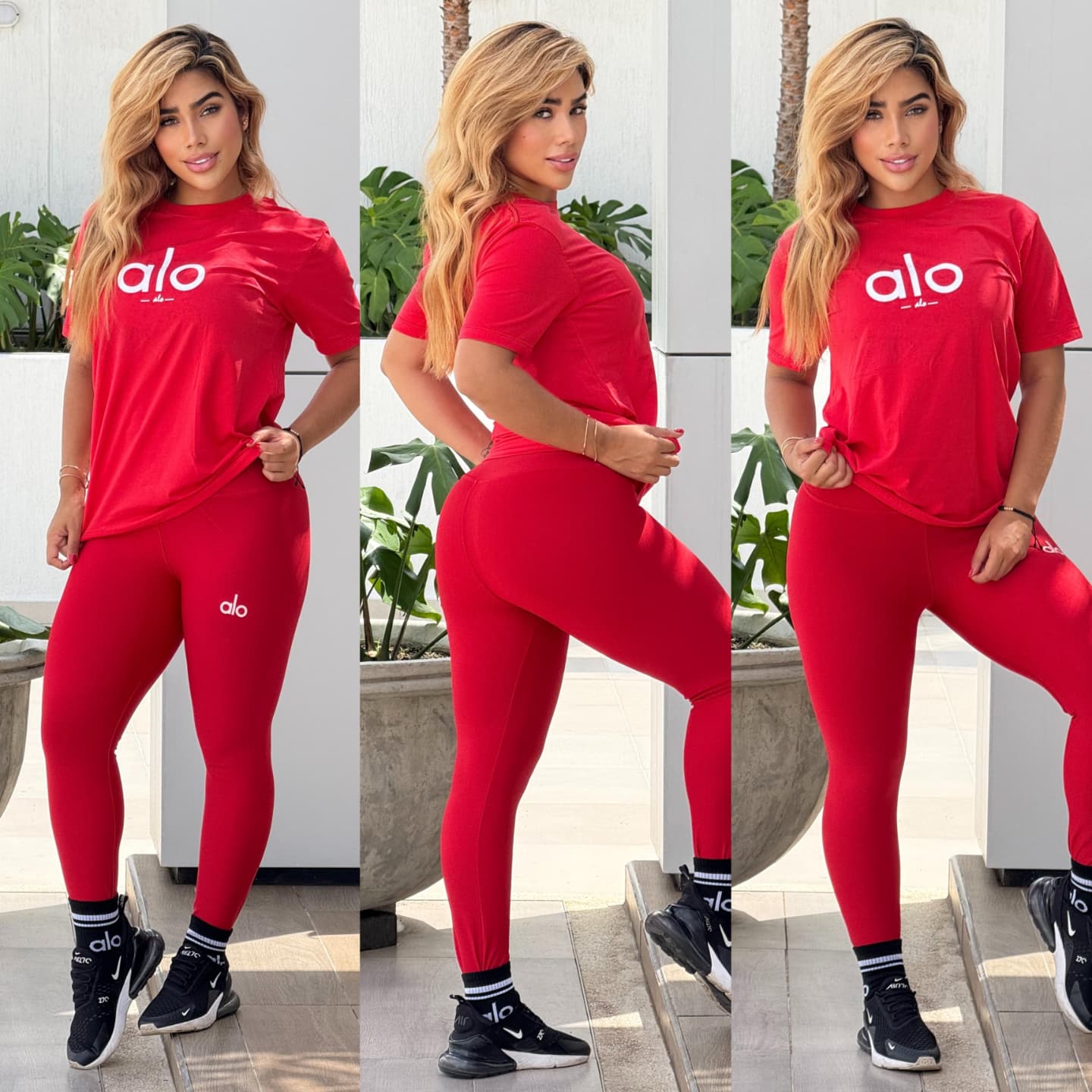 Fashion Cotton Round Neck Short-Sleeve Top & High-Stretch Quick-Dry Yoga Pants Set 3