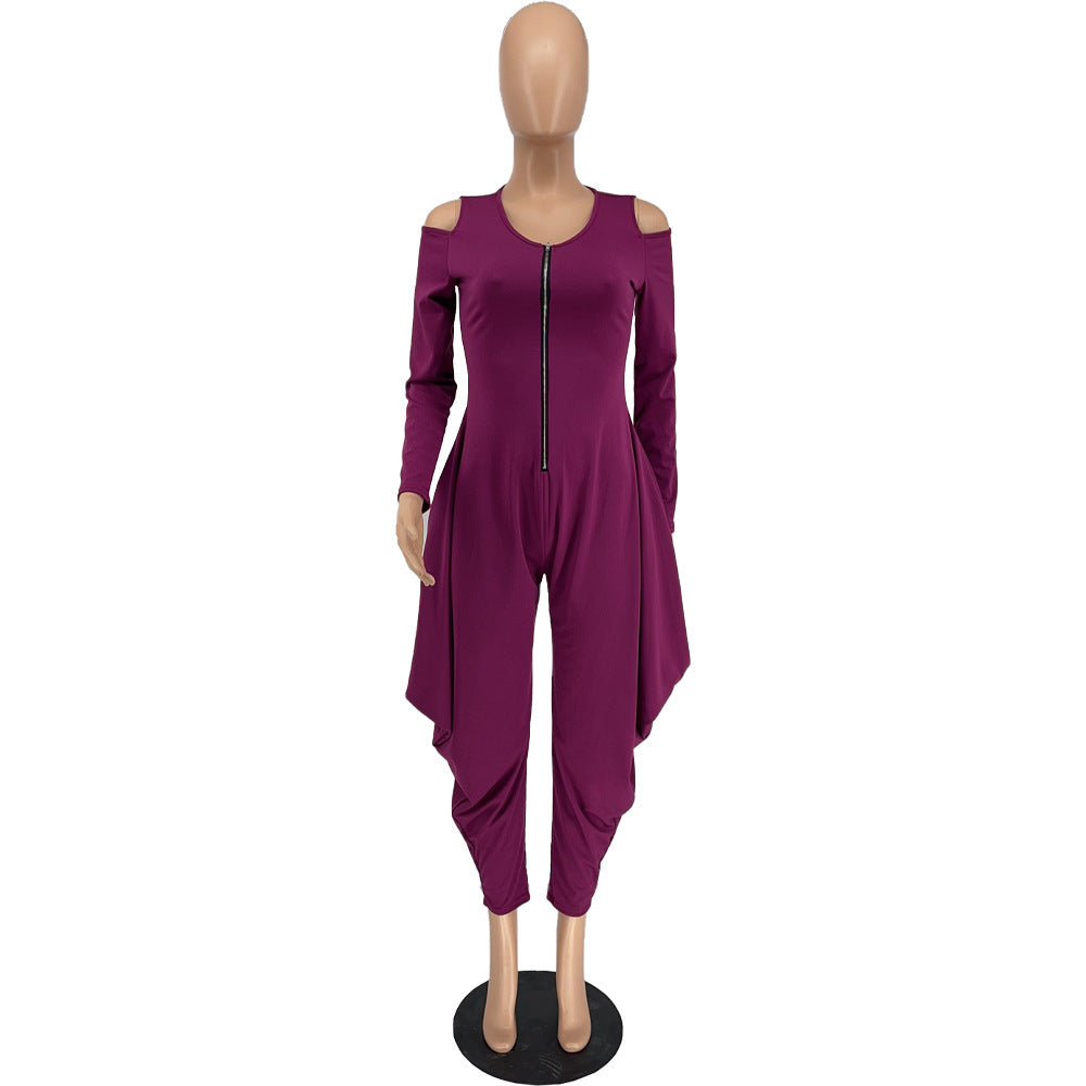 Women's Solid Color Cutout Long Sleeve Fashionable Loose Jumpsuit 26