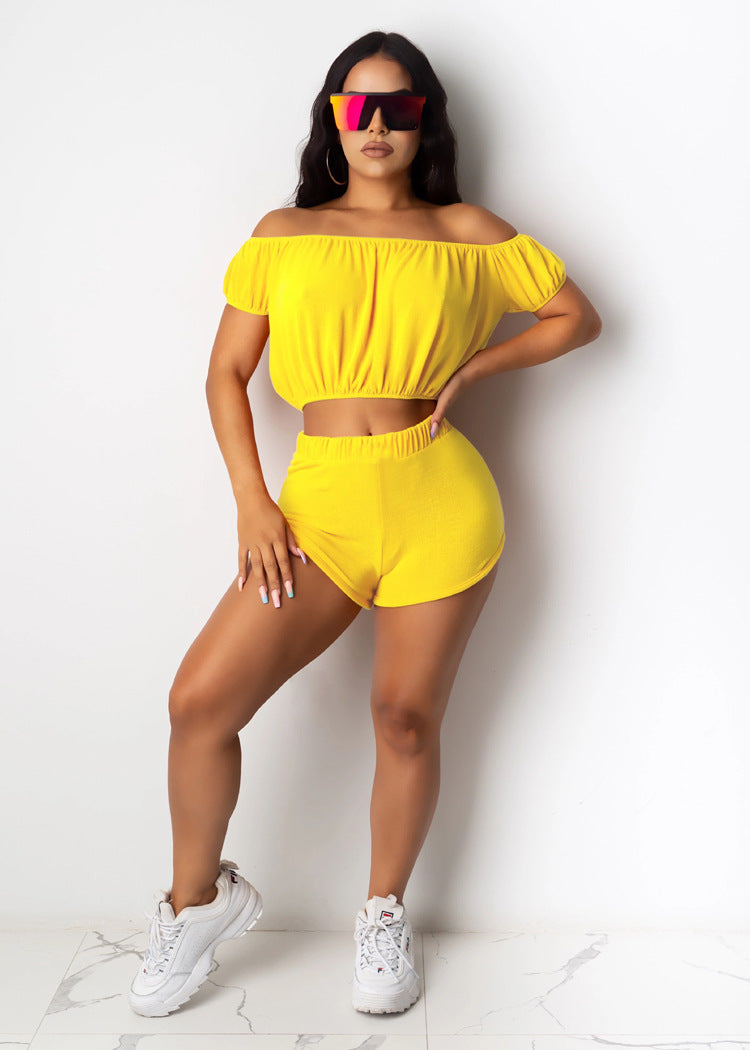 Off-Shoulder Beach Top Shorts Sporty Two-Piece Set 5