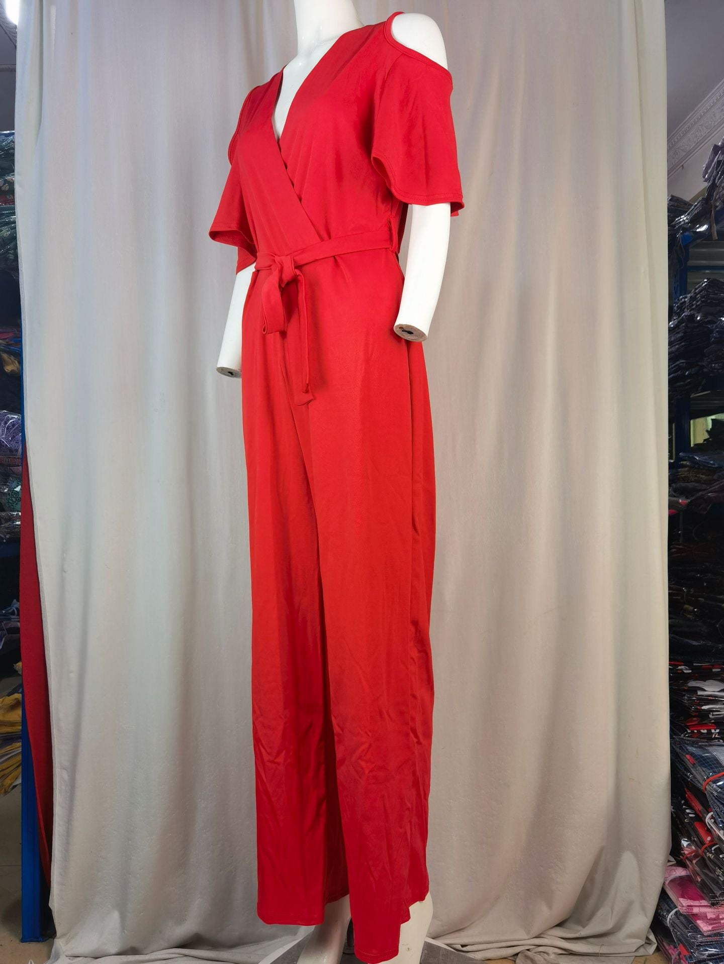 Women Cut Out Short Sleeve Wide Leg Jumpsuit with Belt 26