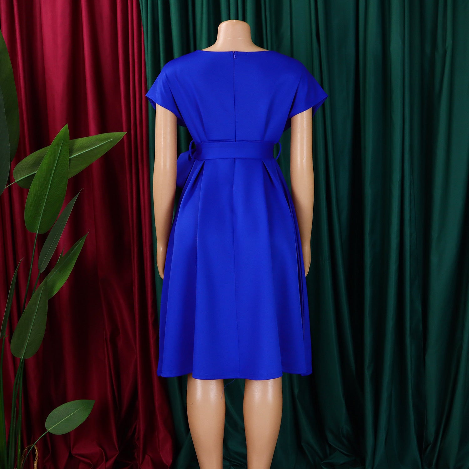 Women's Summer Fashion V-neck Belt Elegant Plus Size African Dress 11