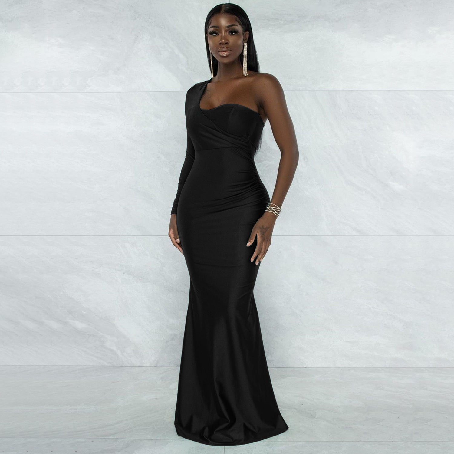 Fall Women Sexy One Shoulder Party Evening Dress Mermaid Skirt 8