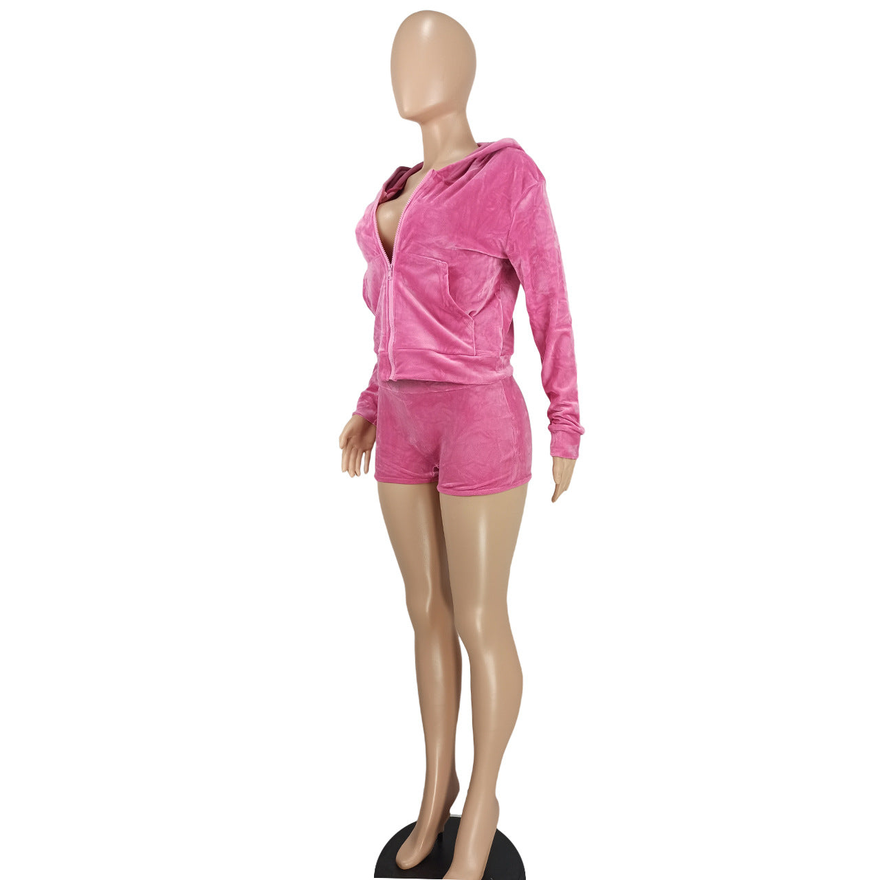 Women's Fashion Casual Solid Velvet Hooded Two-Piece Shorts Set 15
