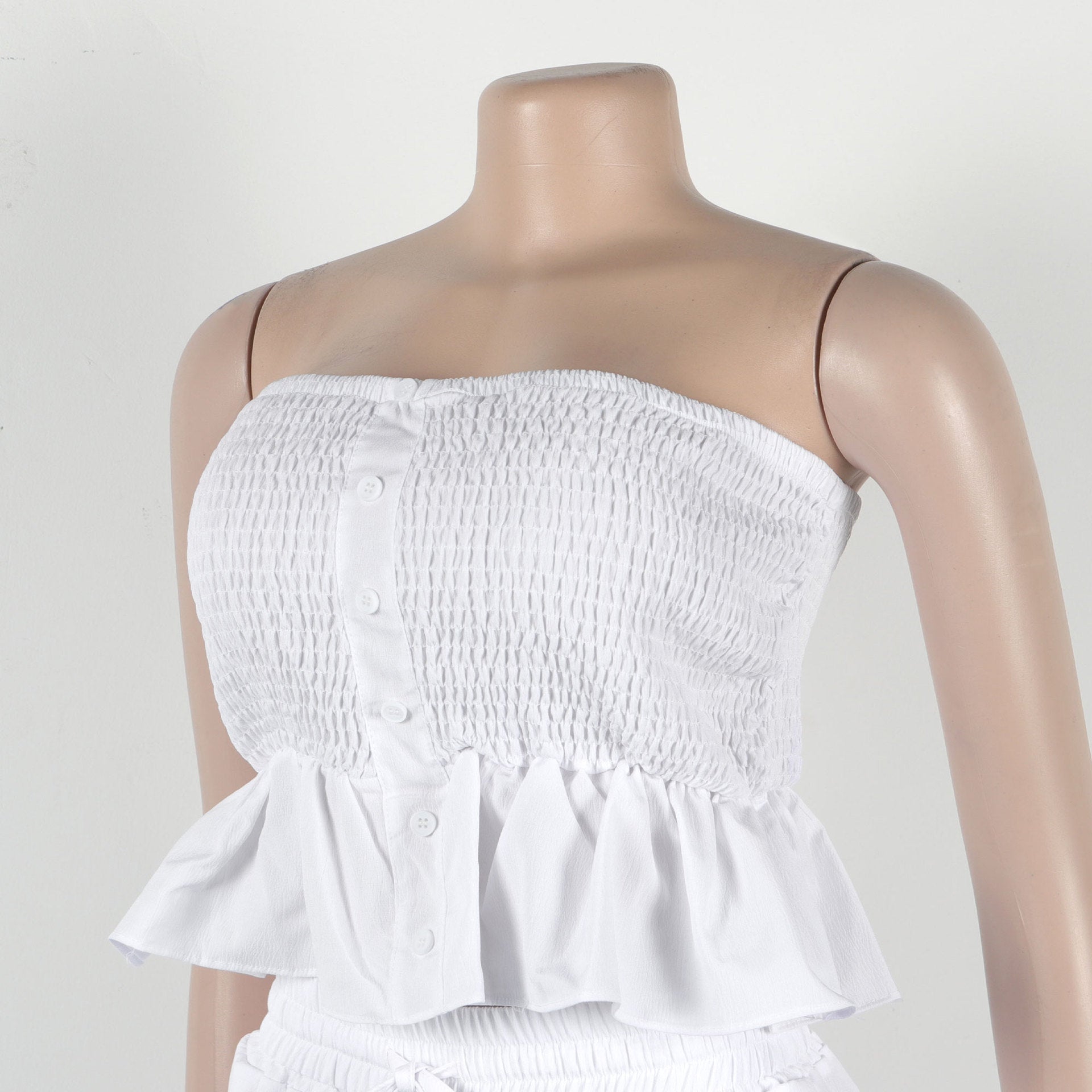 Sexy solid color strapless two piece pants set 13