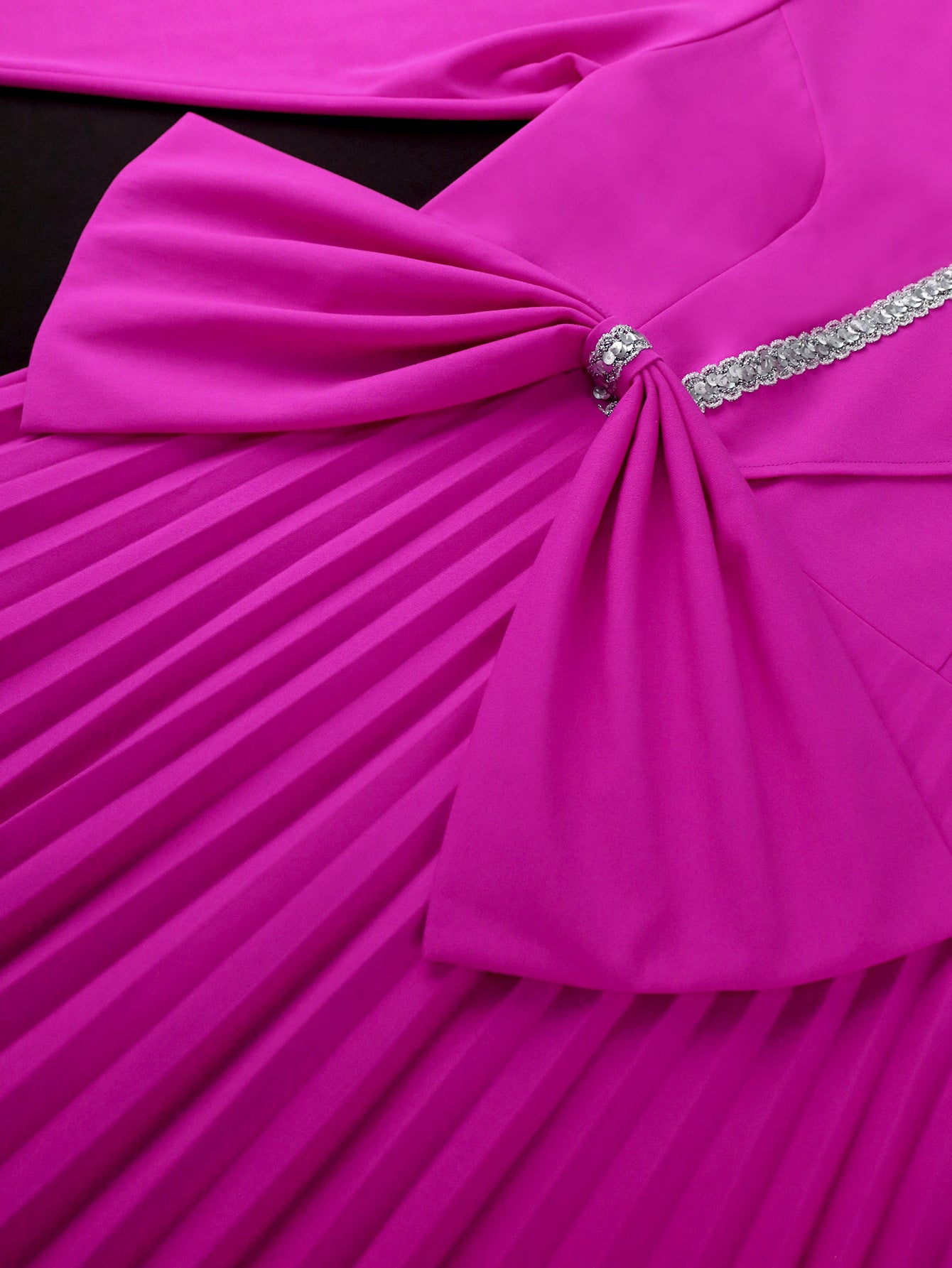 Women autumn and winter diamond v-neck bow party formal party pleated dress 16