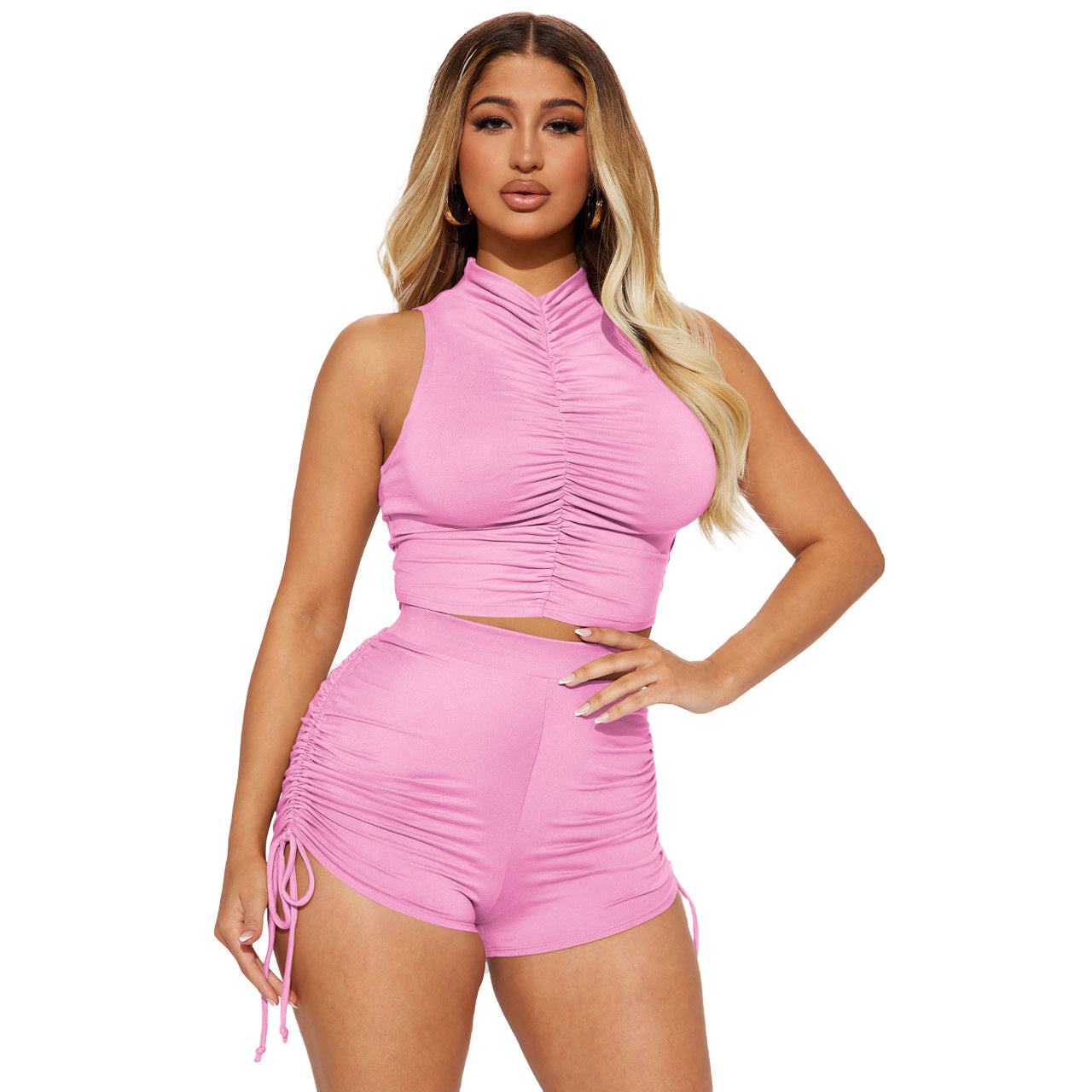 Women's Fashion Casual Drawstring Solid Two-Piece Set 9