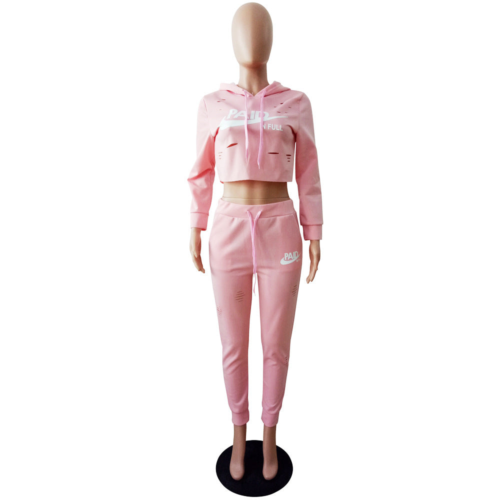 Women's Autumn & Winter Letter Printed Slim-Fitting Casual Two-Piece Pants Set 12