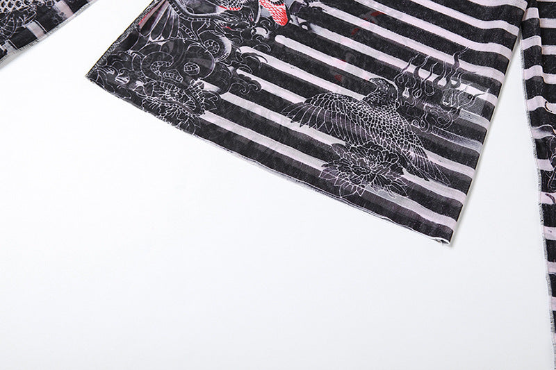 Women sexy mesh See-Through printed Top and high-waisted Casual trousers two-piece set 16