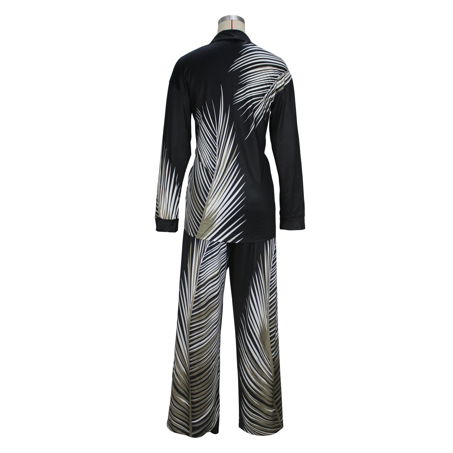 Women Casual Printed Long Sleeve Shirt and Pants Two-piece Set