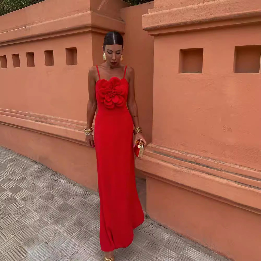 Women Large Flower Suspender Maxi Dress 6