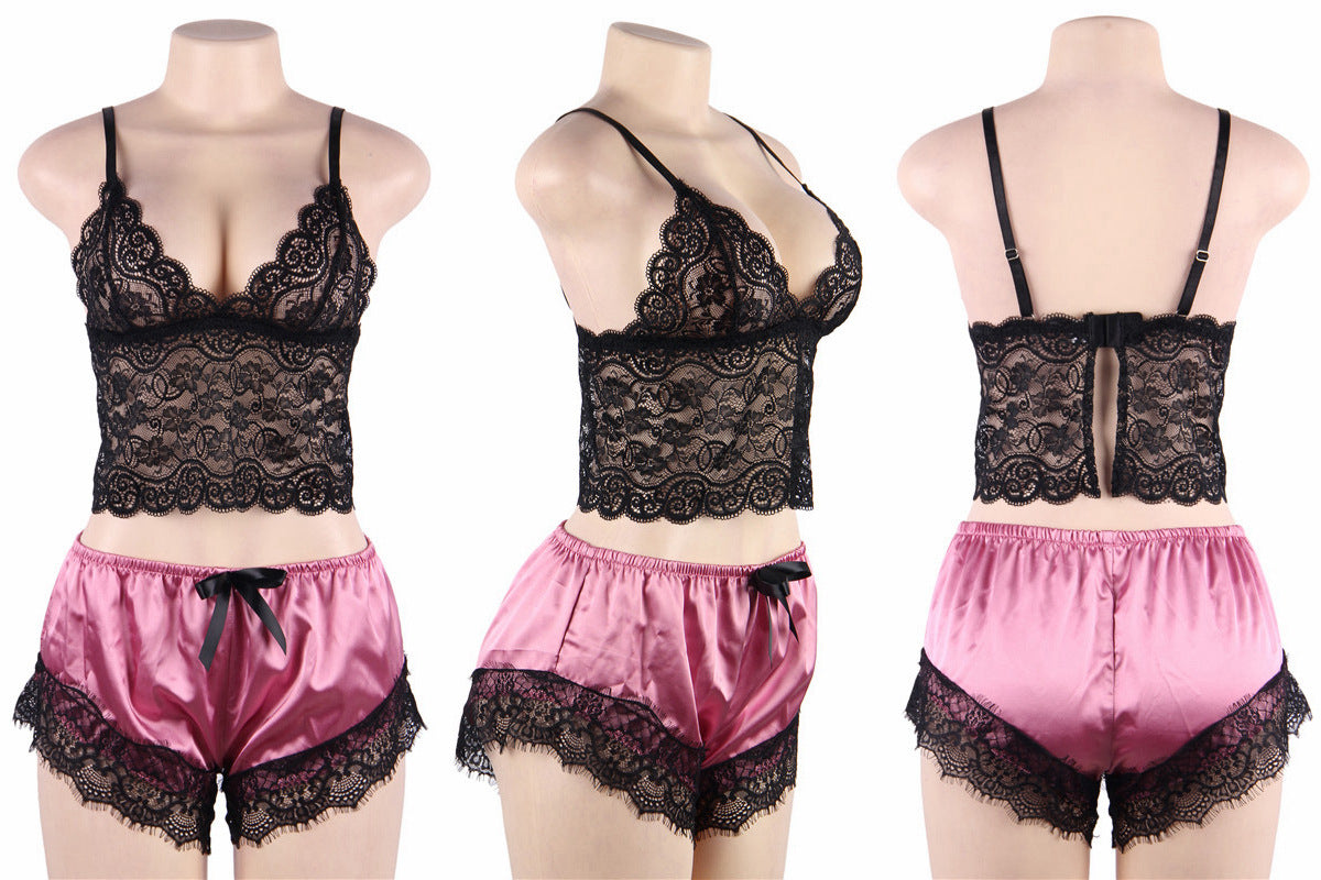 Valentine's Day Sexy Lingerie Casual Sexy Straps Two-Piece Pajamas Set 12
