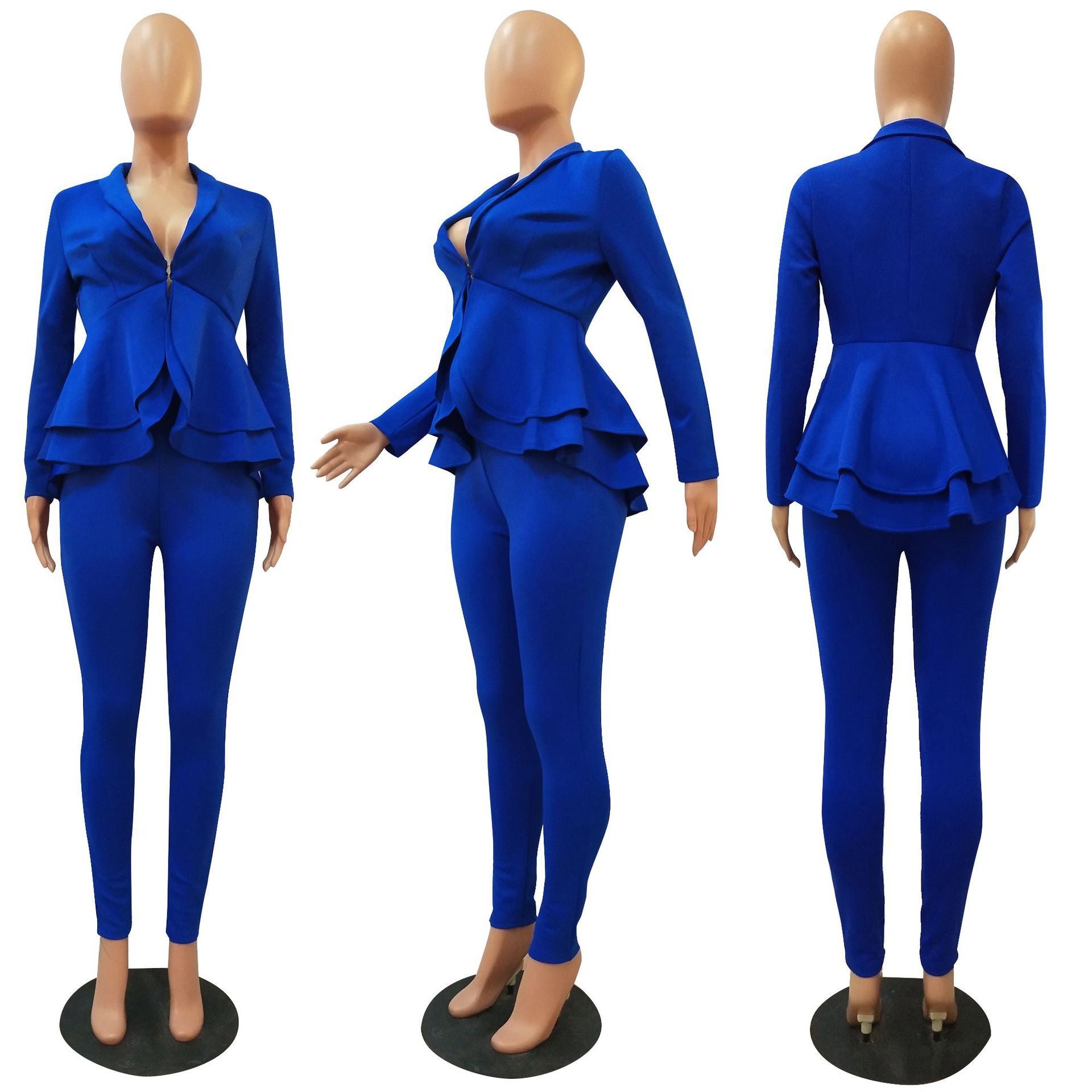 Women Casual Ruffle Blazer and Pant Two-Piece Set 29