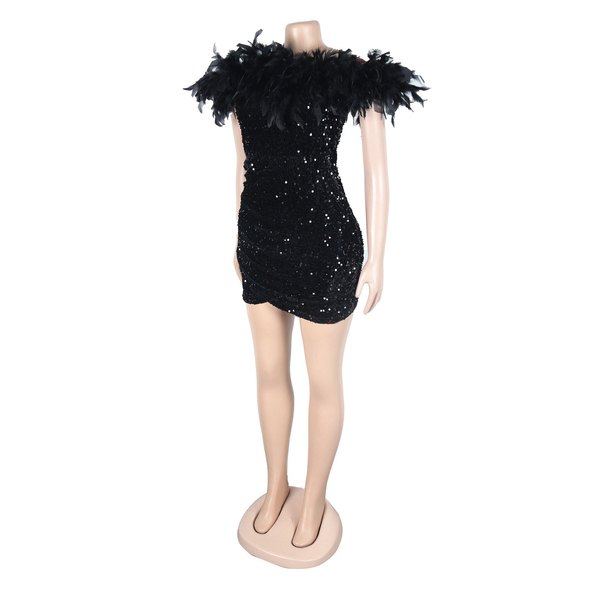 Sexy Sequin Feather Off Shoulder Bodycon Dress 42