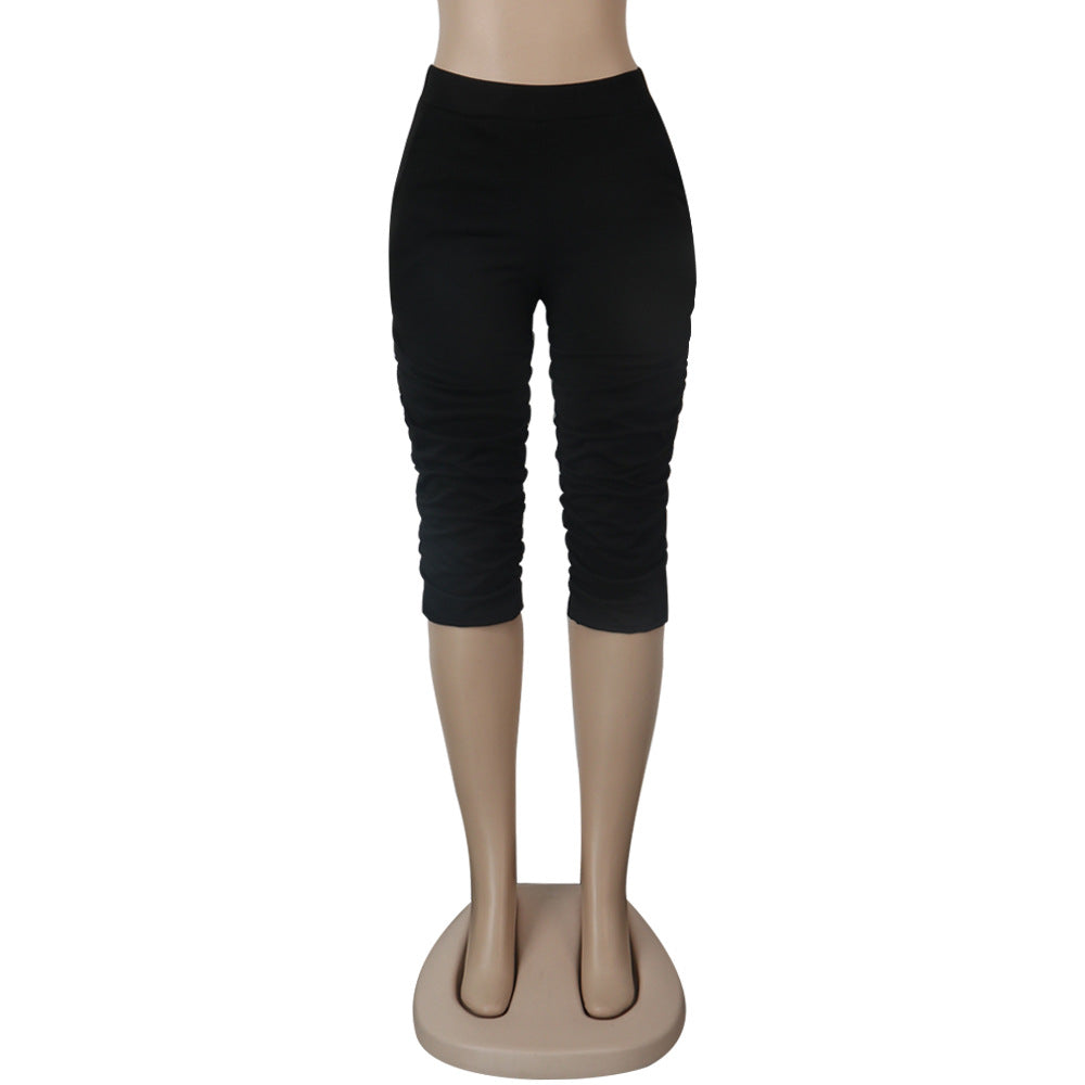 Women's Pockets Ruched Slim Fit Midi Pants 21