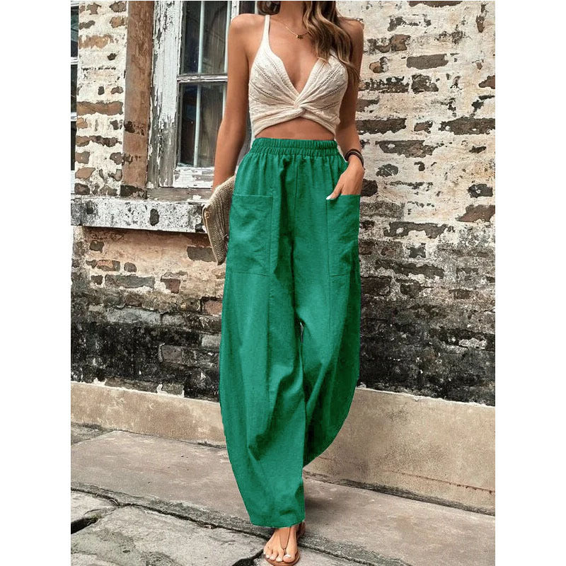 Women's Pants Solid Color Casual Elastic Trousers 14