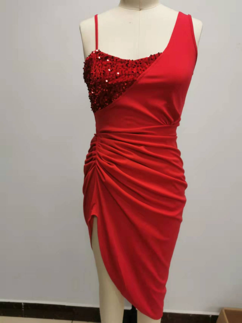 Women's Solid Sexy Sequin Slit Maxi Pleated One-Shoulder Evening Dress 21