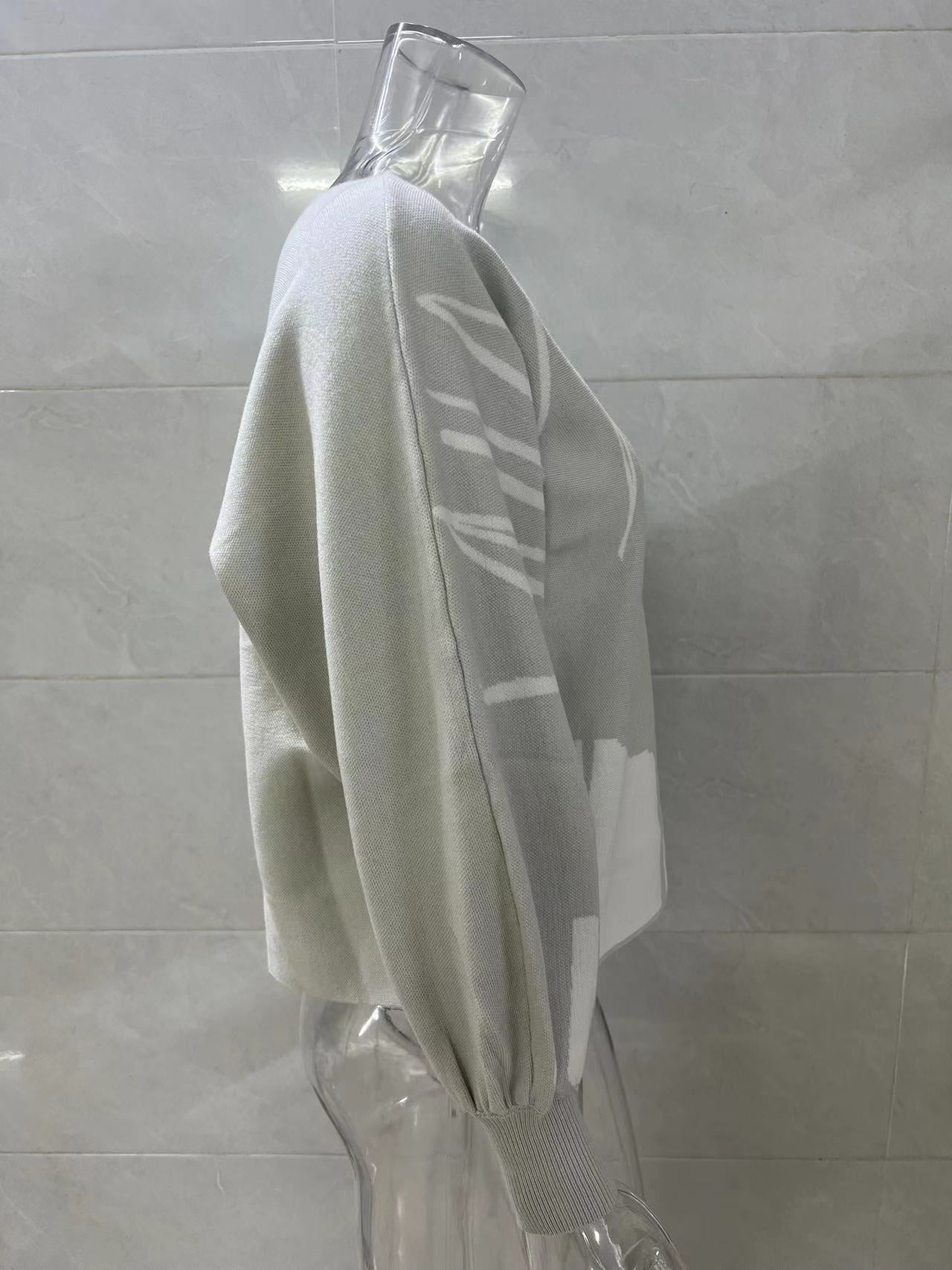 Lantern Sleeve Loose Pullover Knitting Sweater For Women 17