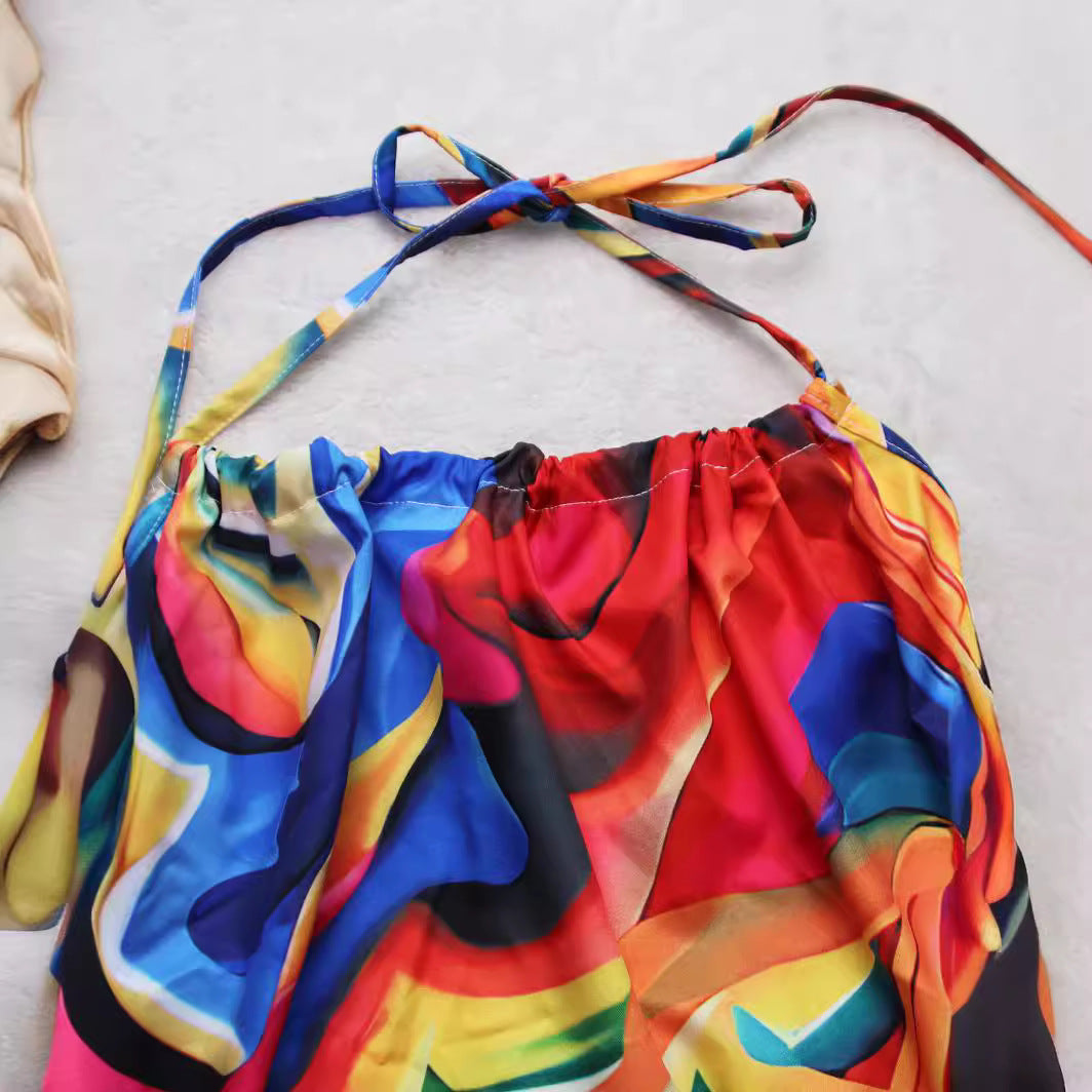 Summer Women Clothing Halter Neck Printed Sexy Backless Suspender Maxi Dress 5