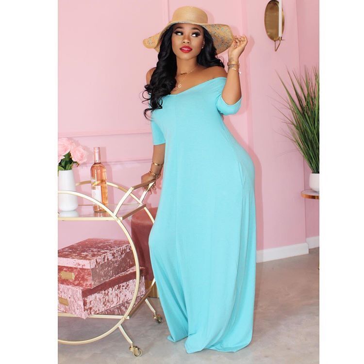 Women's Casual Pretty Color Short Sleeve Maxi Dress 5