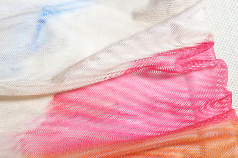 Fashion Printed Round Neck Sleeveless Mesh Patchwork Bodycon Casual Trendy Women's Dress 15